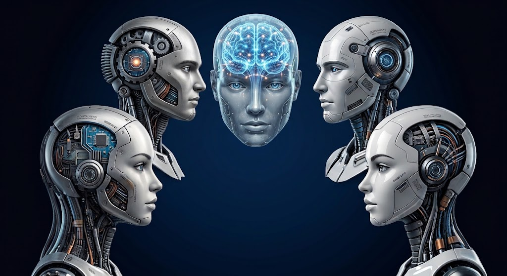 5 AI agents brain visualization